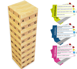 Didelis kūrybiškumo bokštas (klausimų kortelės su medinėmis kaladėlėmis)
